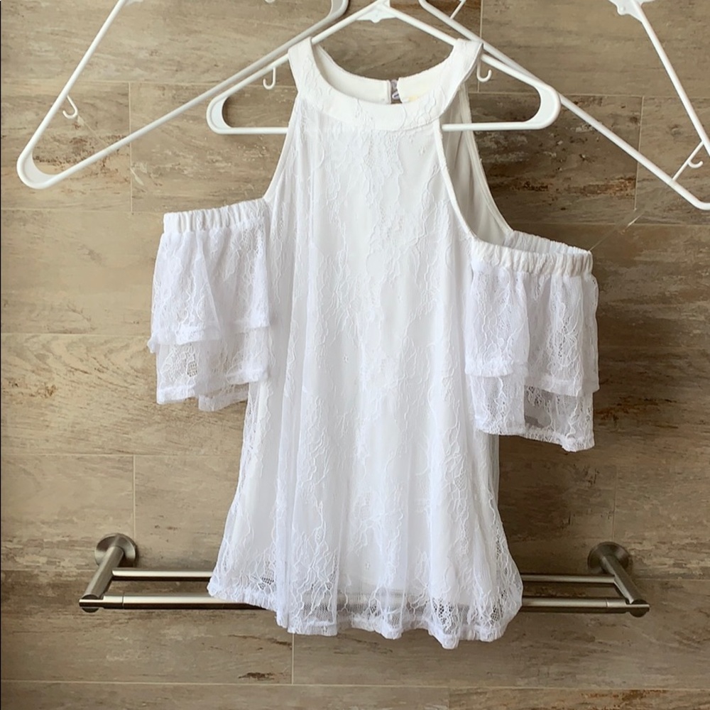White open shoulder blouse
